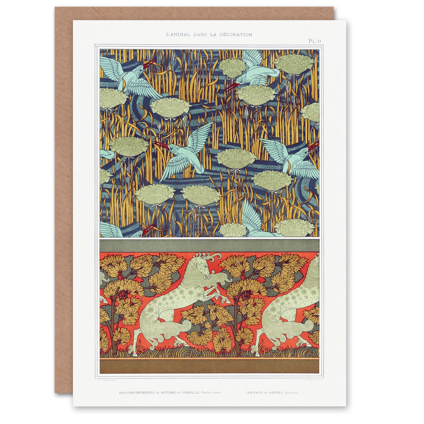 Maurice Pillard Verneuil Kingfisher Bird and Horse Pattern Greetings Card