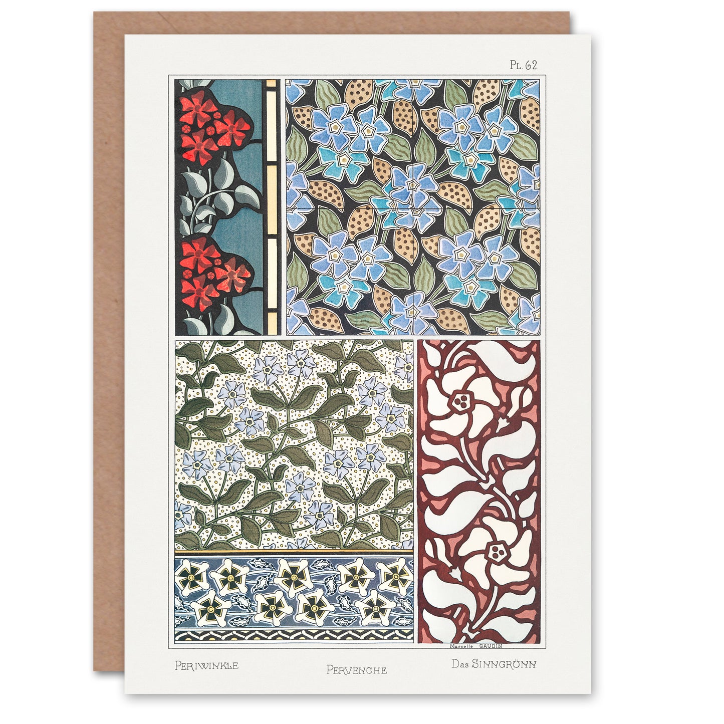 Maurice Pillard Verneuil Periwinkle Flower Pattern Greetings Card