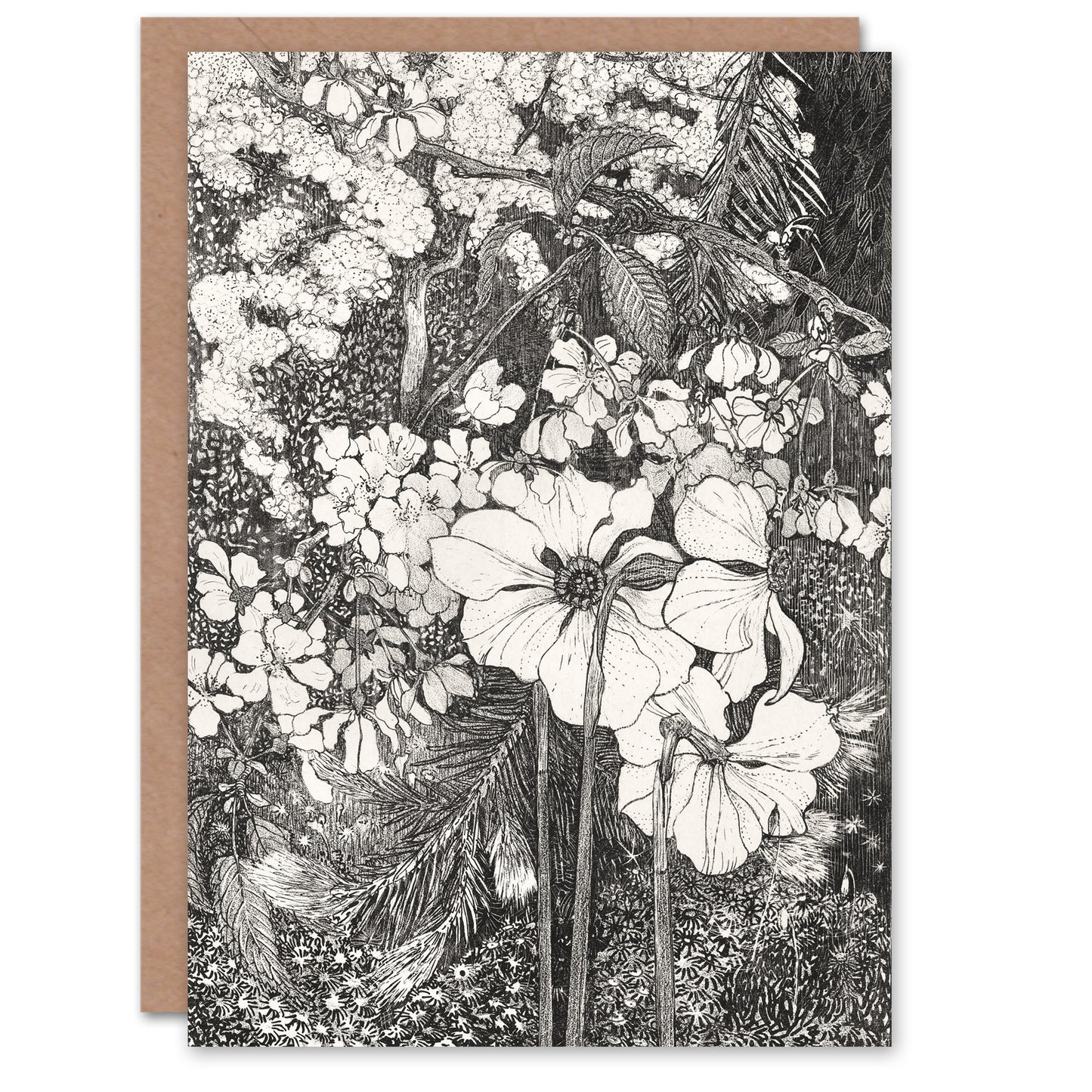 Theo van Hoytema Spring Flowers Black and White Greetings Card