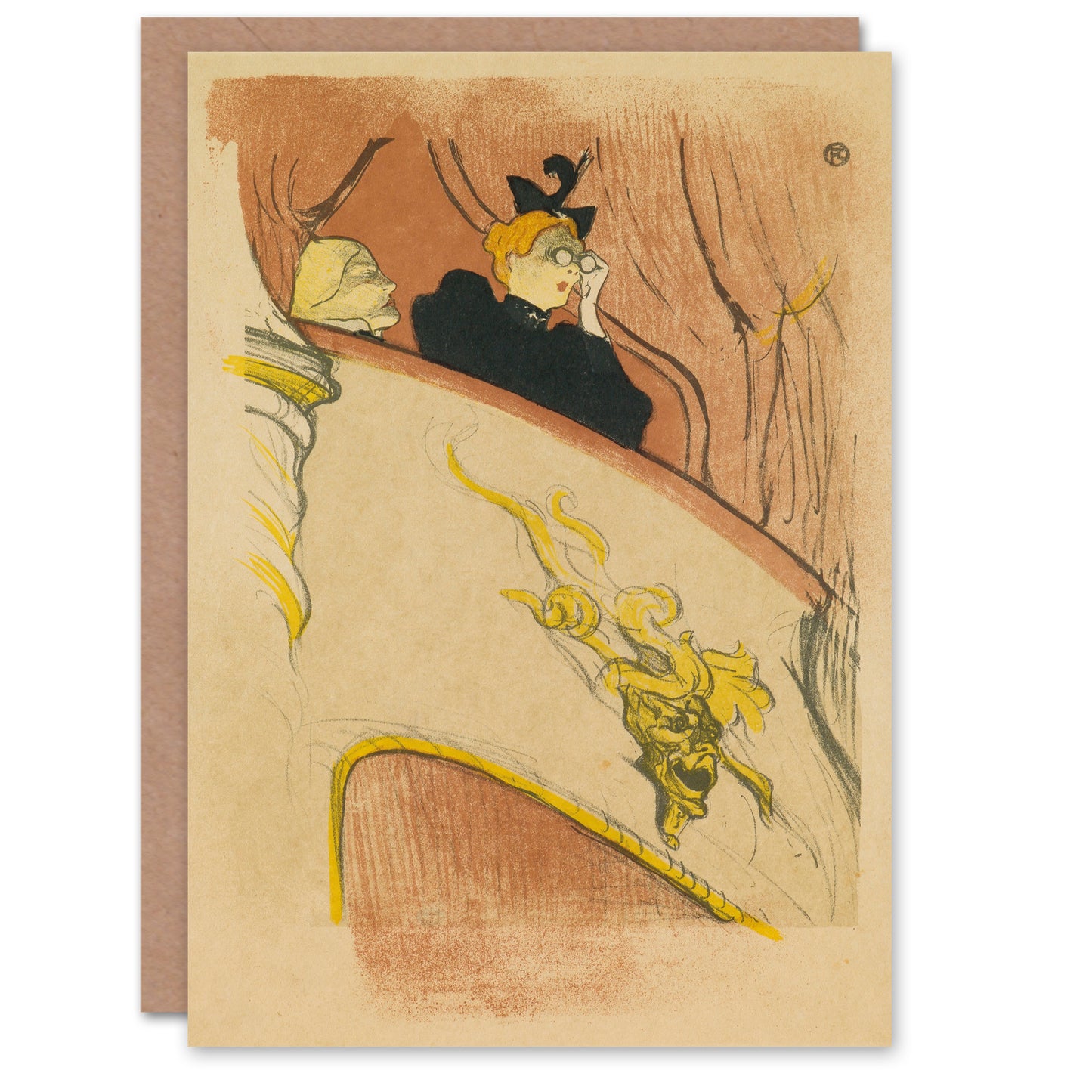 Toulouse Lautrec Box Sit with Gilded Mask Sketch Greetings Card