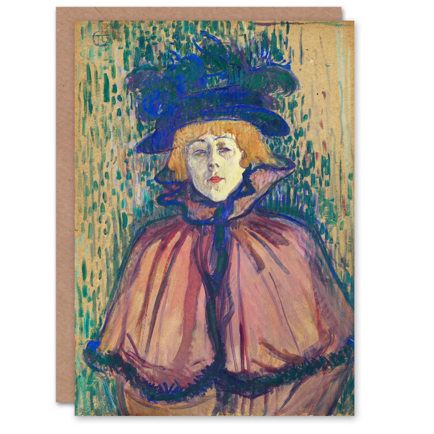Toulouse Lautrec Jane Avril Portrait with Hat Greetings Card