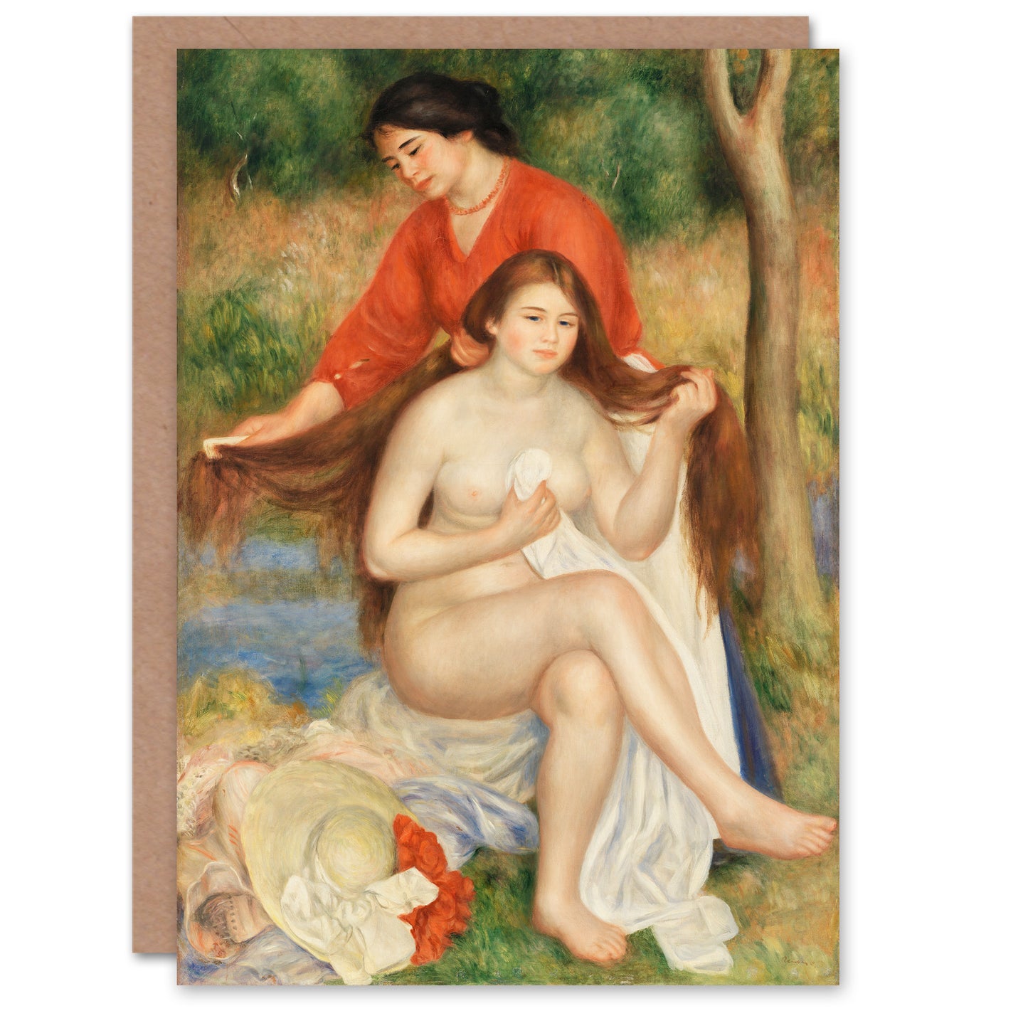 Pierre Auguste Renoir Art Card Bather and Maid Combing Hair