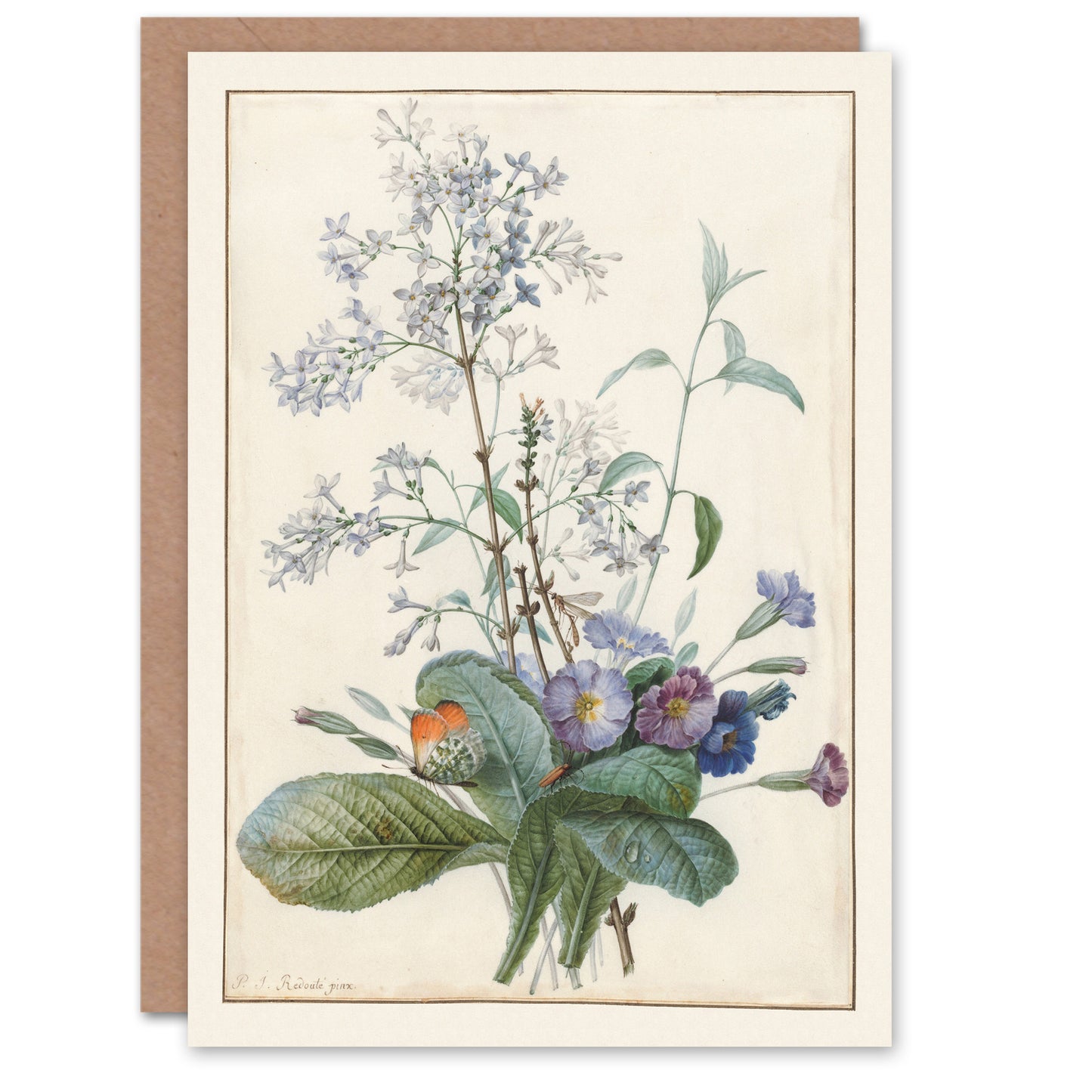 Pierre-Joseph Redouté Art Card Bouquet of Flowers with Insects