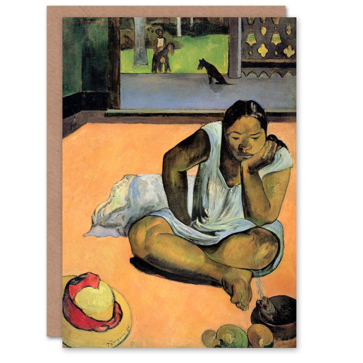 Paul Gauguin Art Card Brooding Woman Te Faaturuma Painting