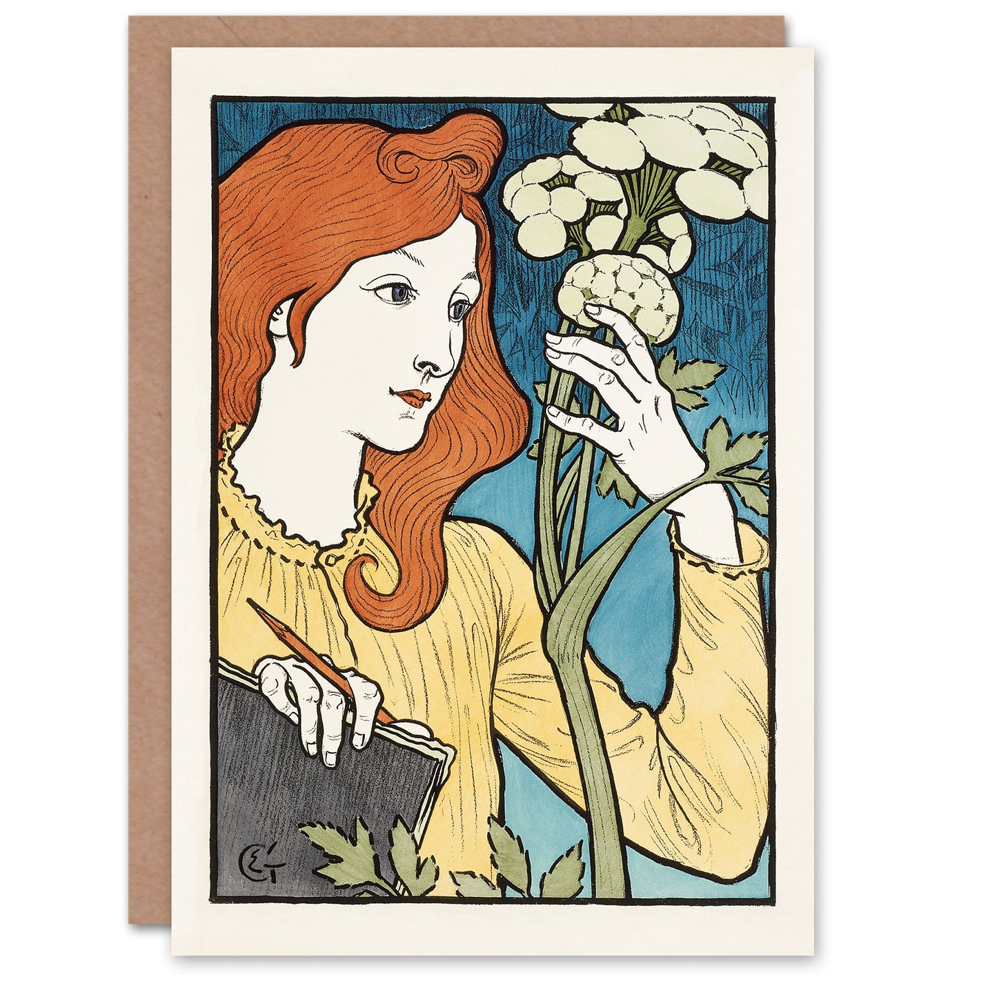 Eugene Grasset Art Card Salon des Cent Woman Drawing Flower