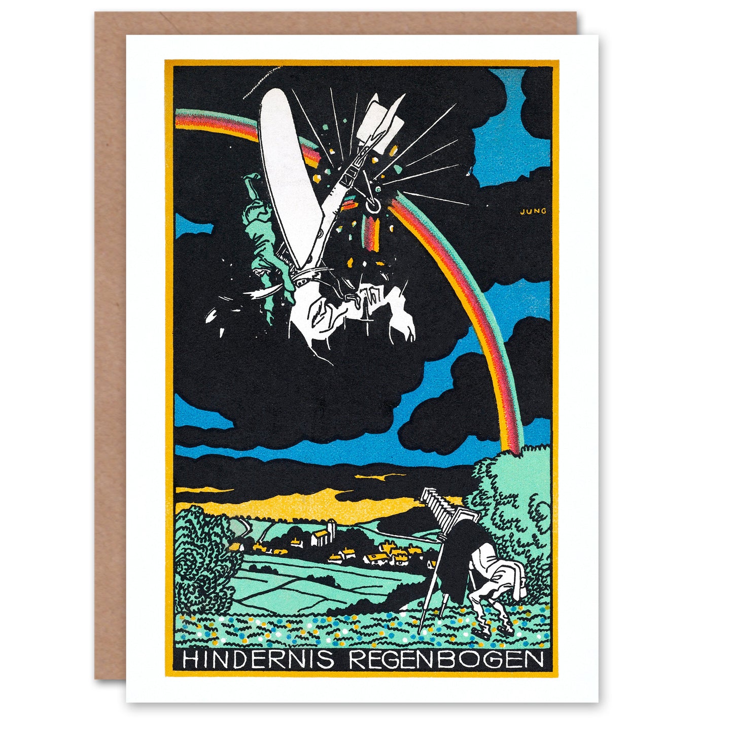 Moriz Jung Art Card Rainbow Obstacle Plane Crash Painting