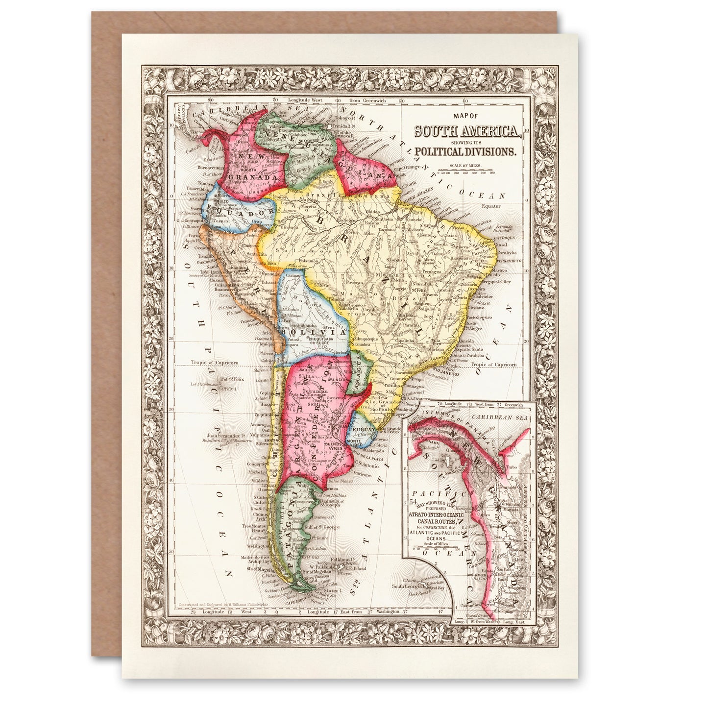 Samuel Mitchell Art Card South America Political Divisions Map