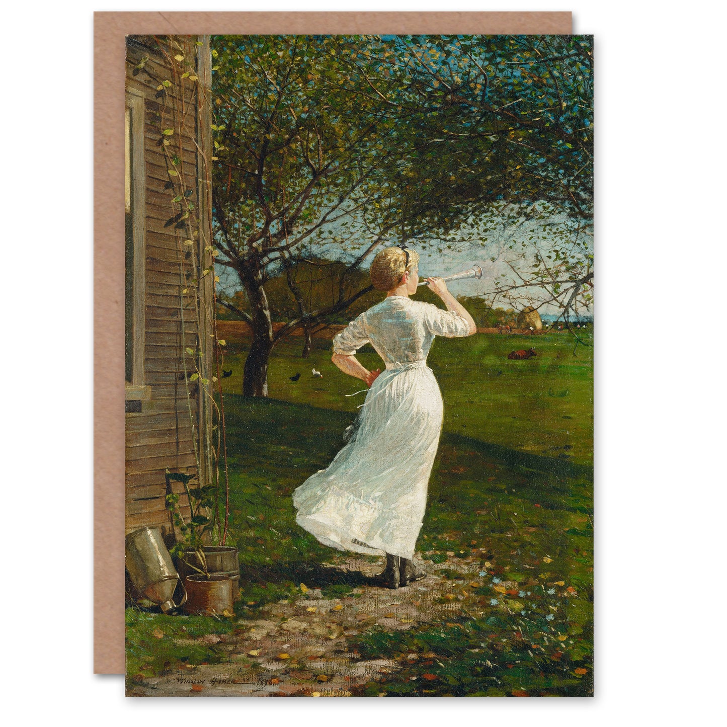 Winslow Homer Art Card Blowing the Dinner Horn Oil Painting