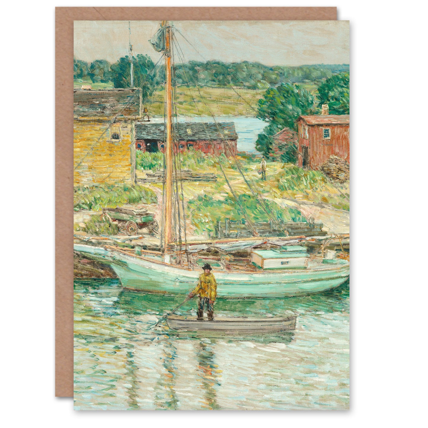 Childe Hassam Art Card Oyster Sloop Sailboat in Cos Cob Harbour