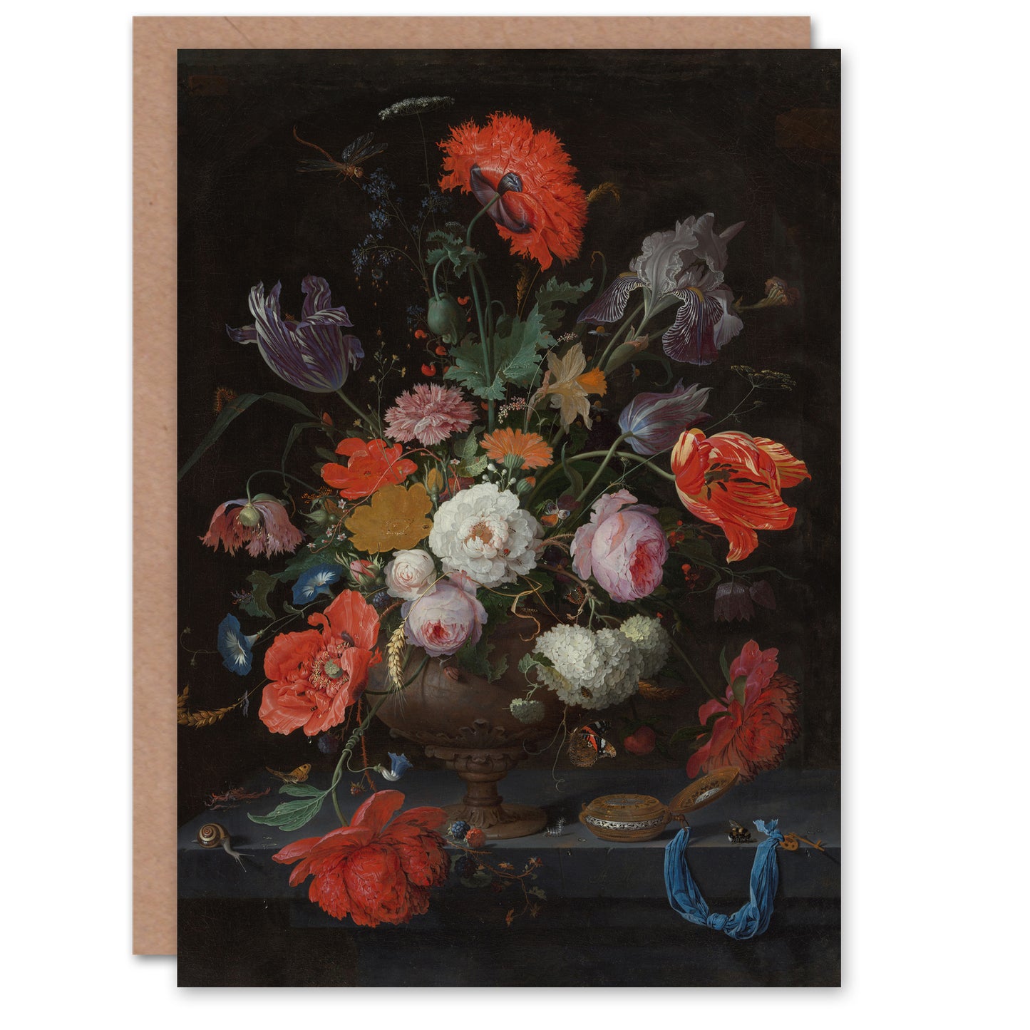 Abraham Mignon Art Card Still Life with Flowers and a Watch