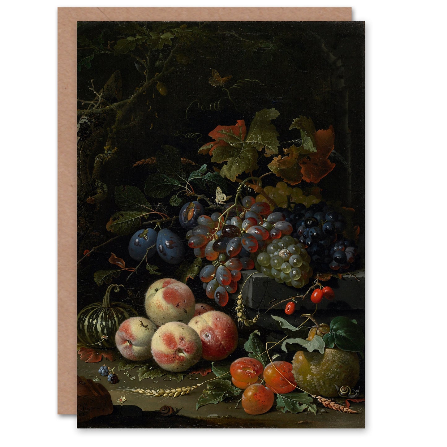 Abraham Mignon Art Card Still Life with Fruit Foliage and Insects
