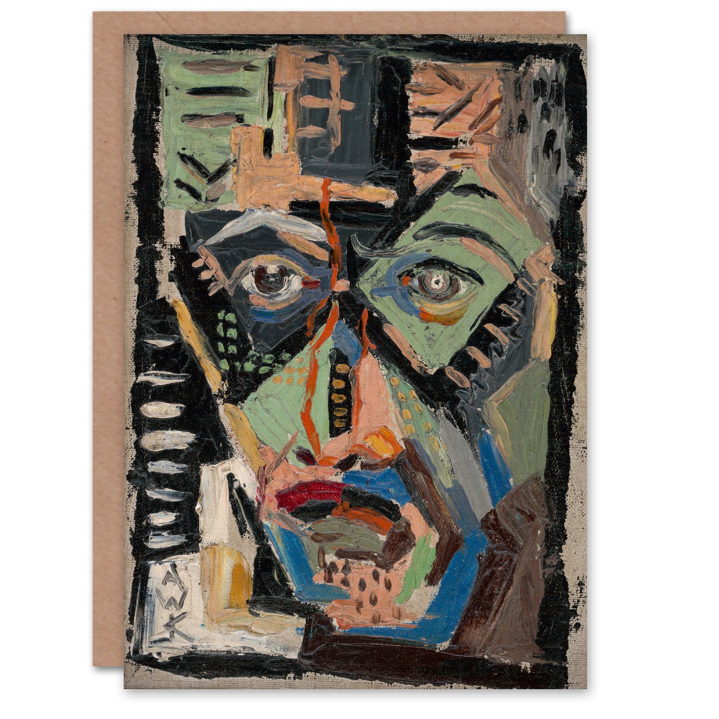 Arnold Weisz Kubincan Art Card Mans Face Abstract Painting