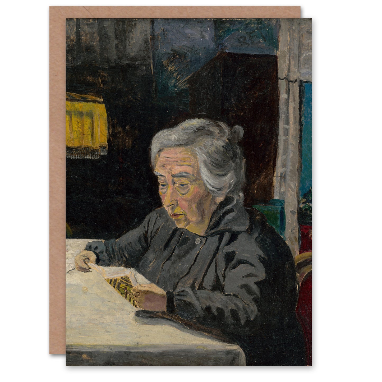 Arnold Weisz Kubincan Art Card Old Lady Reading Portrait