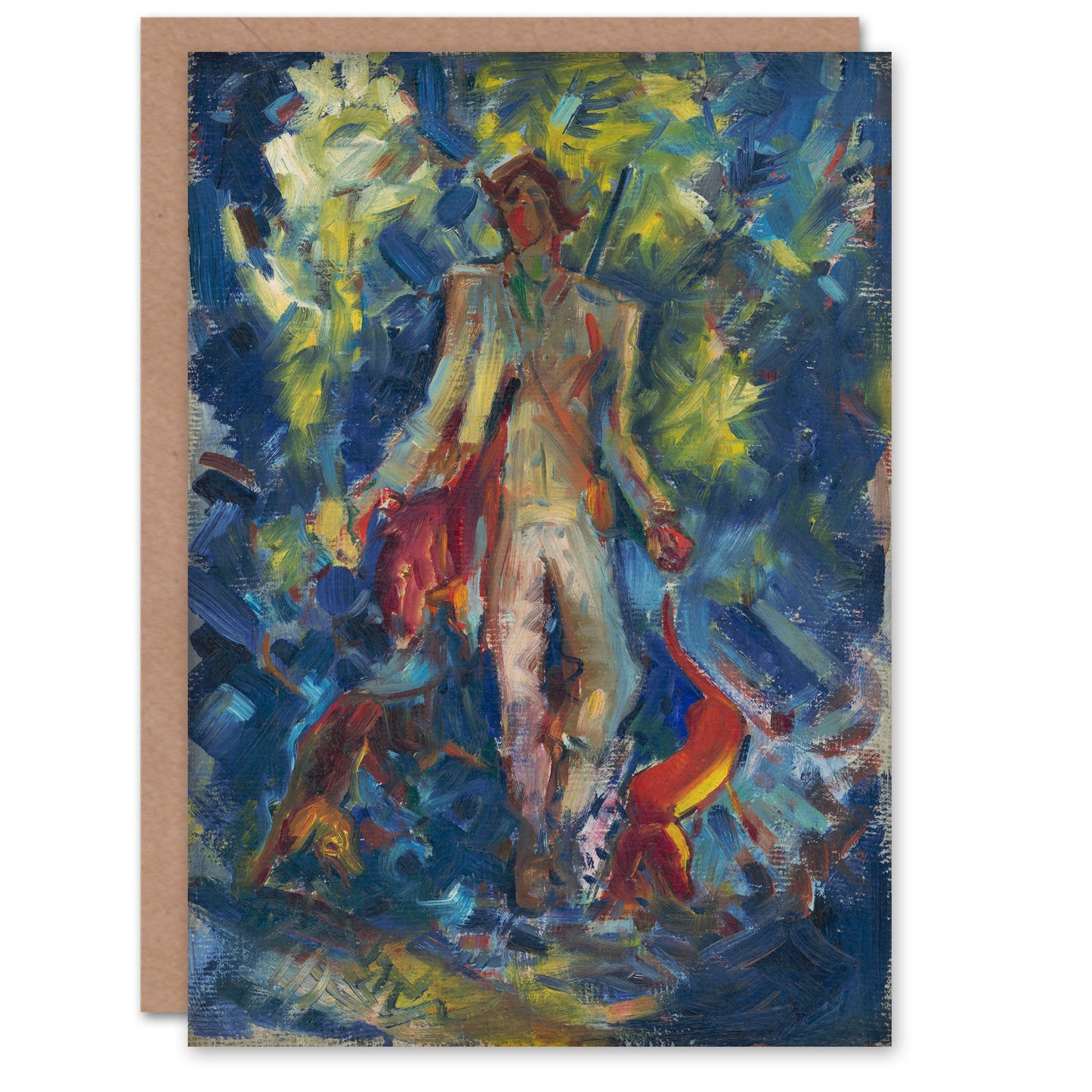 Arnold Weisz Kubincan Art Card Huntsman With Two Dogs