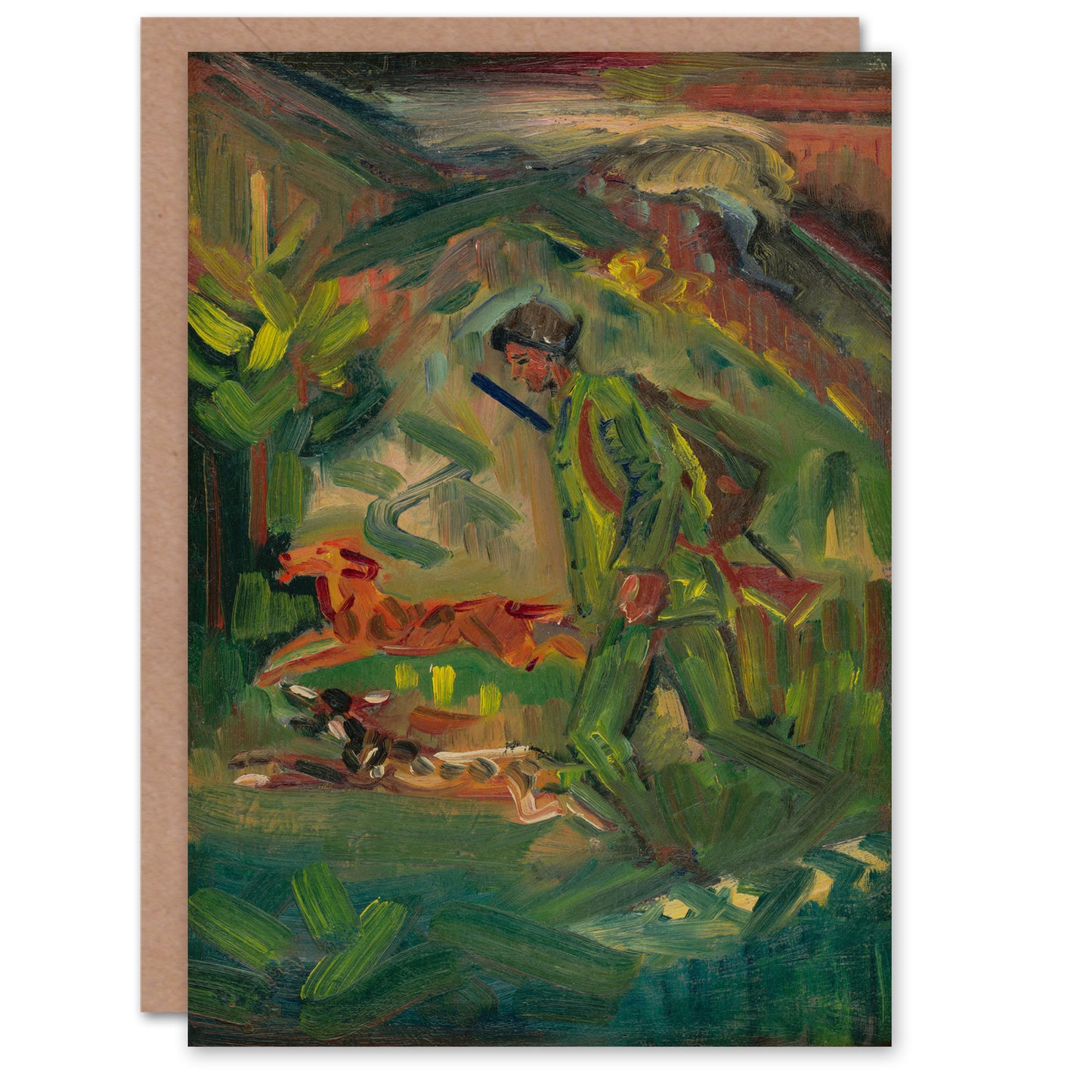 Arnold Weisz Kubincan Art Card Walking Hunter With Dogs