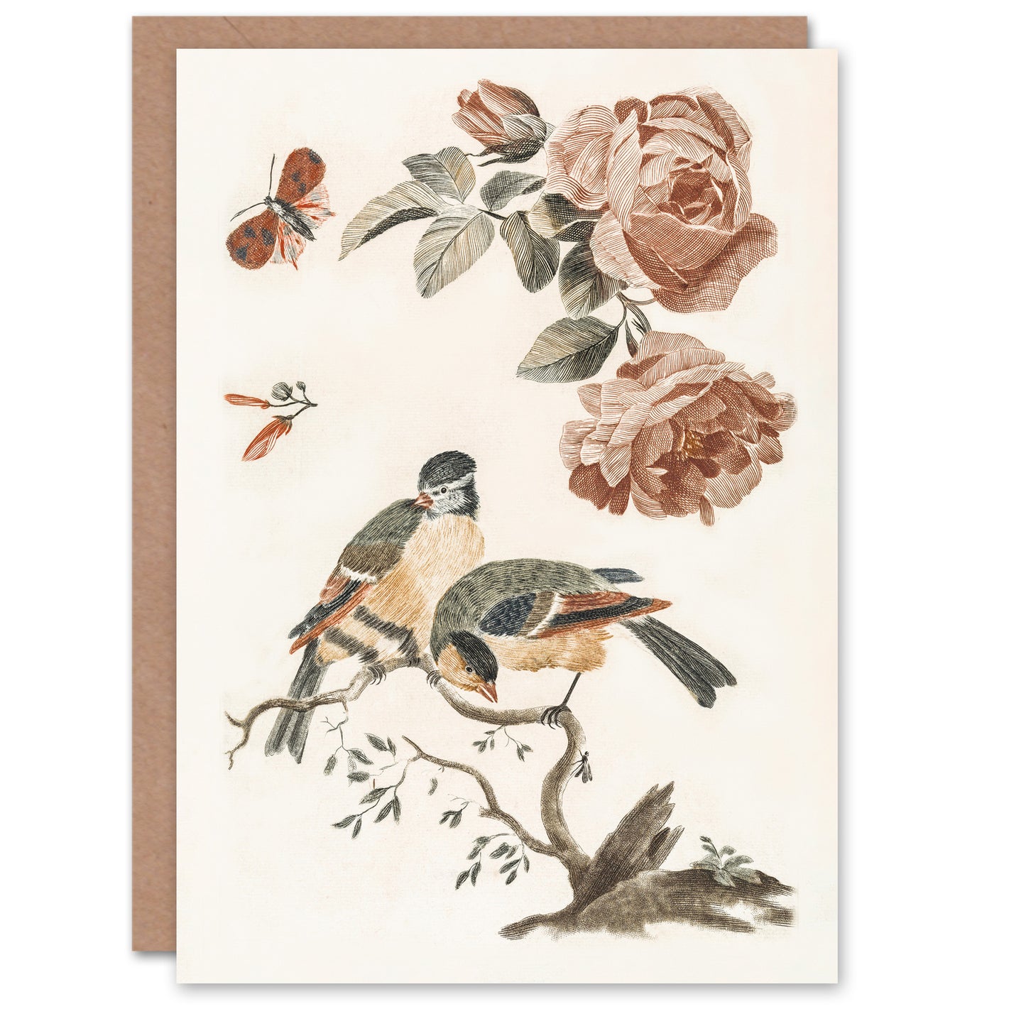Johan Teyler Art Card Roses Butterfly A Blue and Great Tit