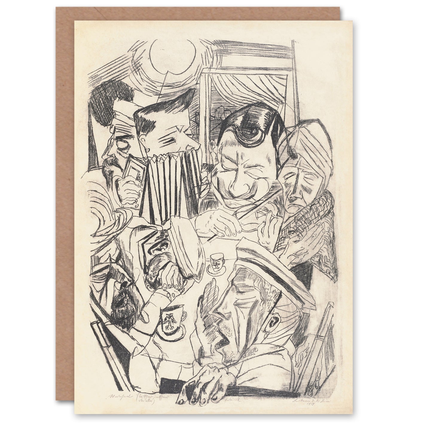 Max Beckmann Art Card The Patriotic Song Pencil Drawing