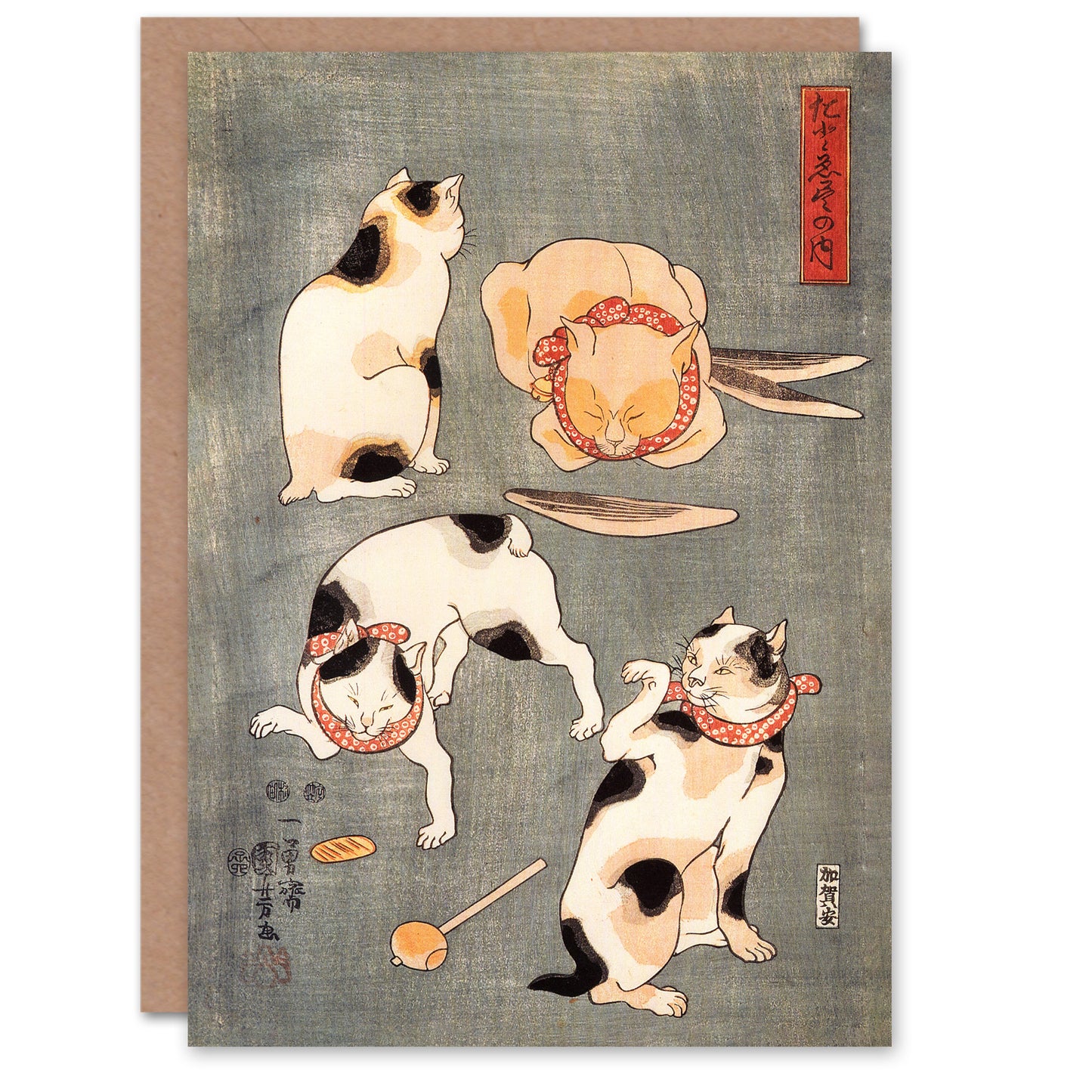 Utagawa Kuniyoshi Art Card Four Cats in Different Poses