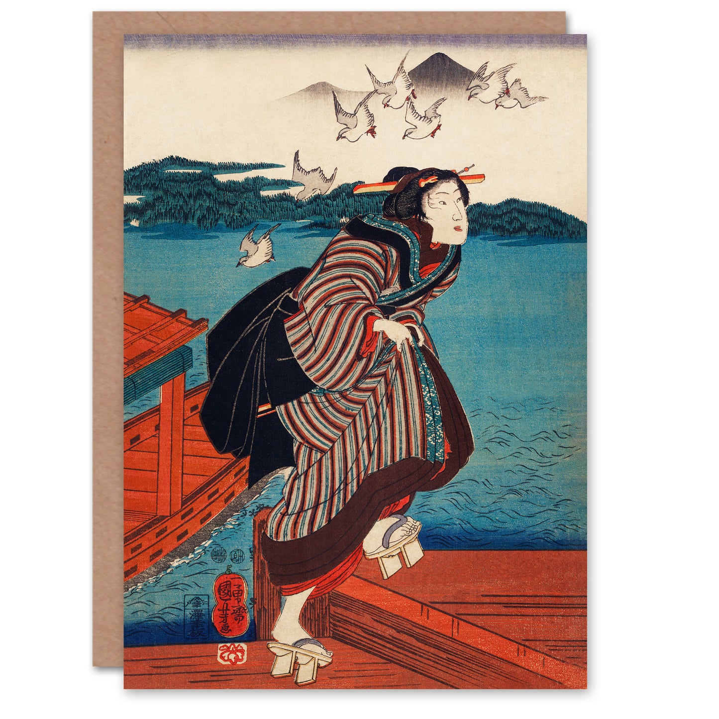 Utagawa Kuniyoshi Art Card Young Woman at Sanbashi Pier