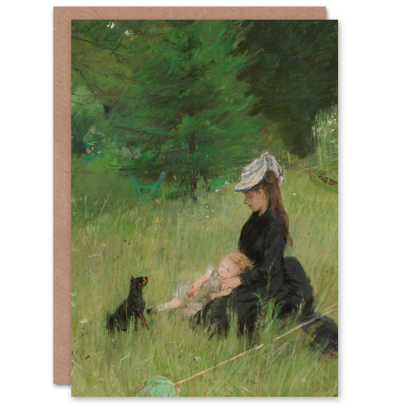 Berthe Morisot Art Card Mother Child and Dog In the Park
