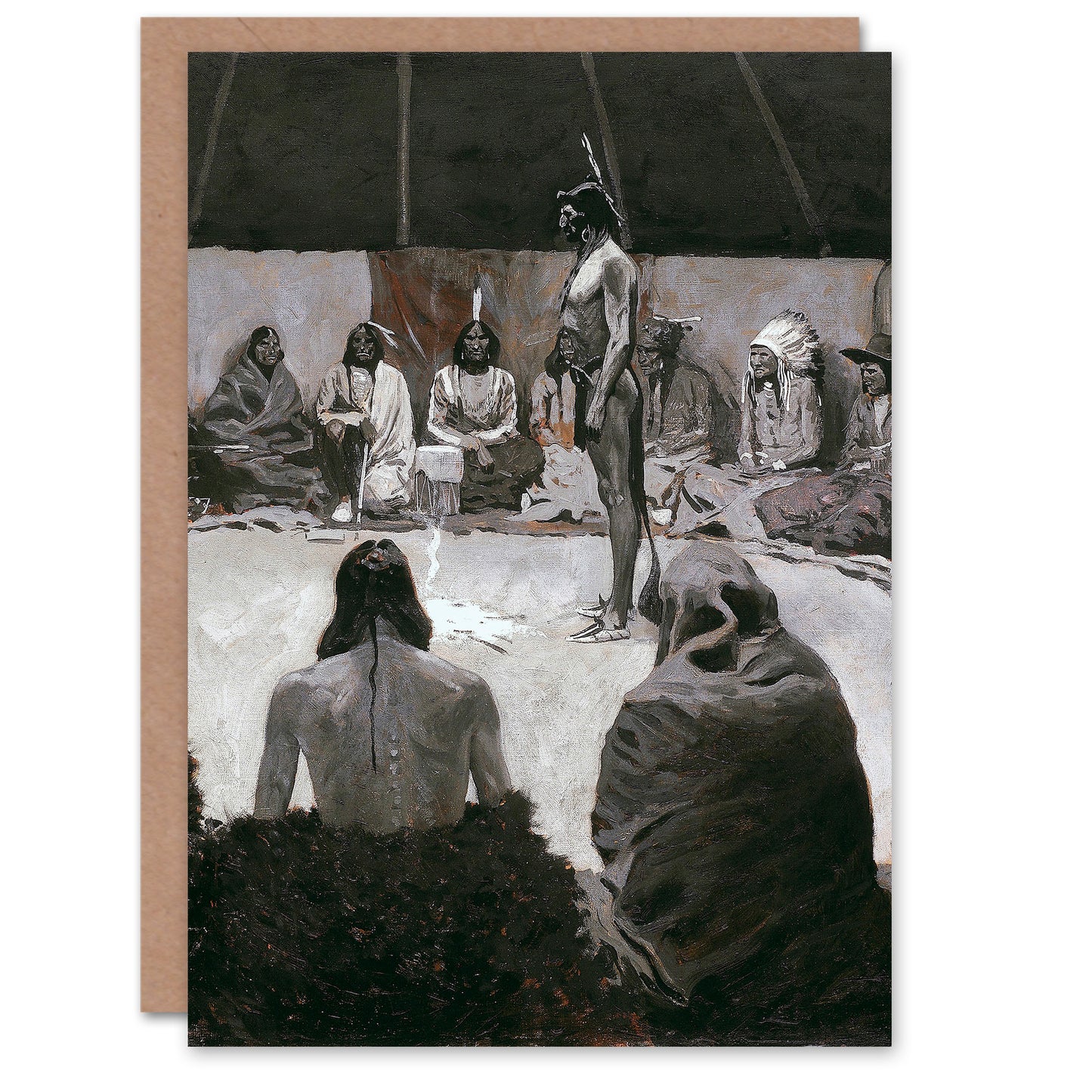 Frederic Remington Art Card Native American Council Tent