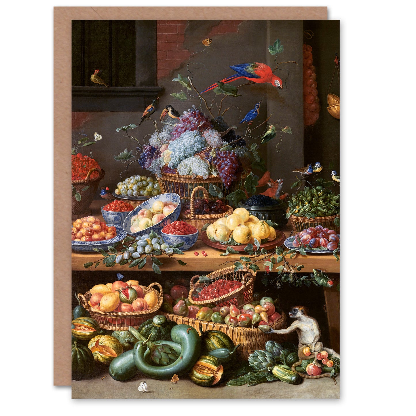 Jan Van Kessel Art Card Fruit Vegetable Market Painting Detail