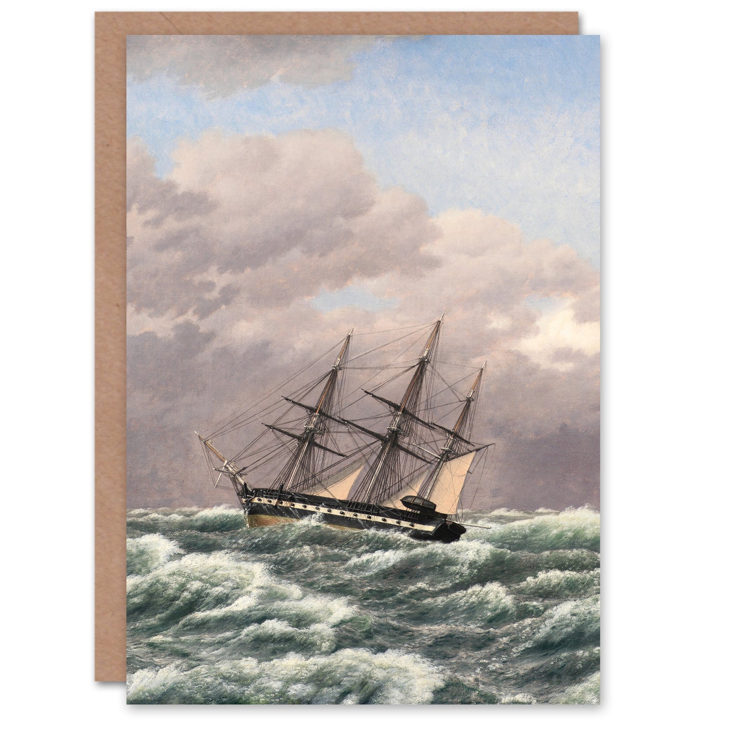 CW Eckersberg Corvette Galathea in a North Sea Storm Art Greeting Card