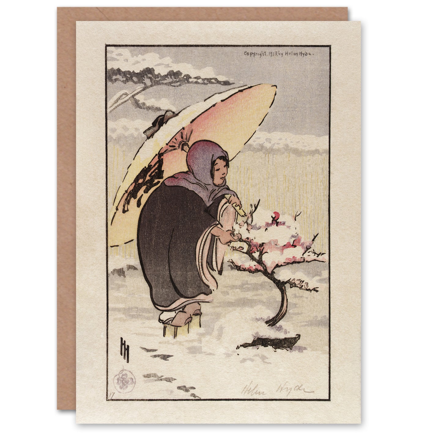 Helen Hyde Little Pink Plum and a Young Woman Art Greeting Card