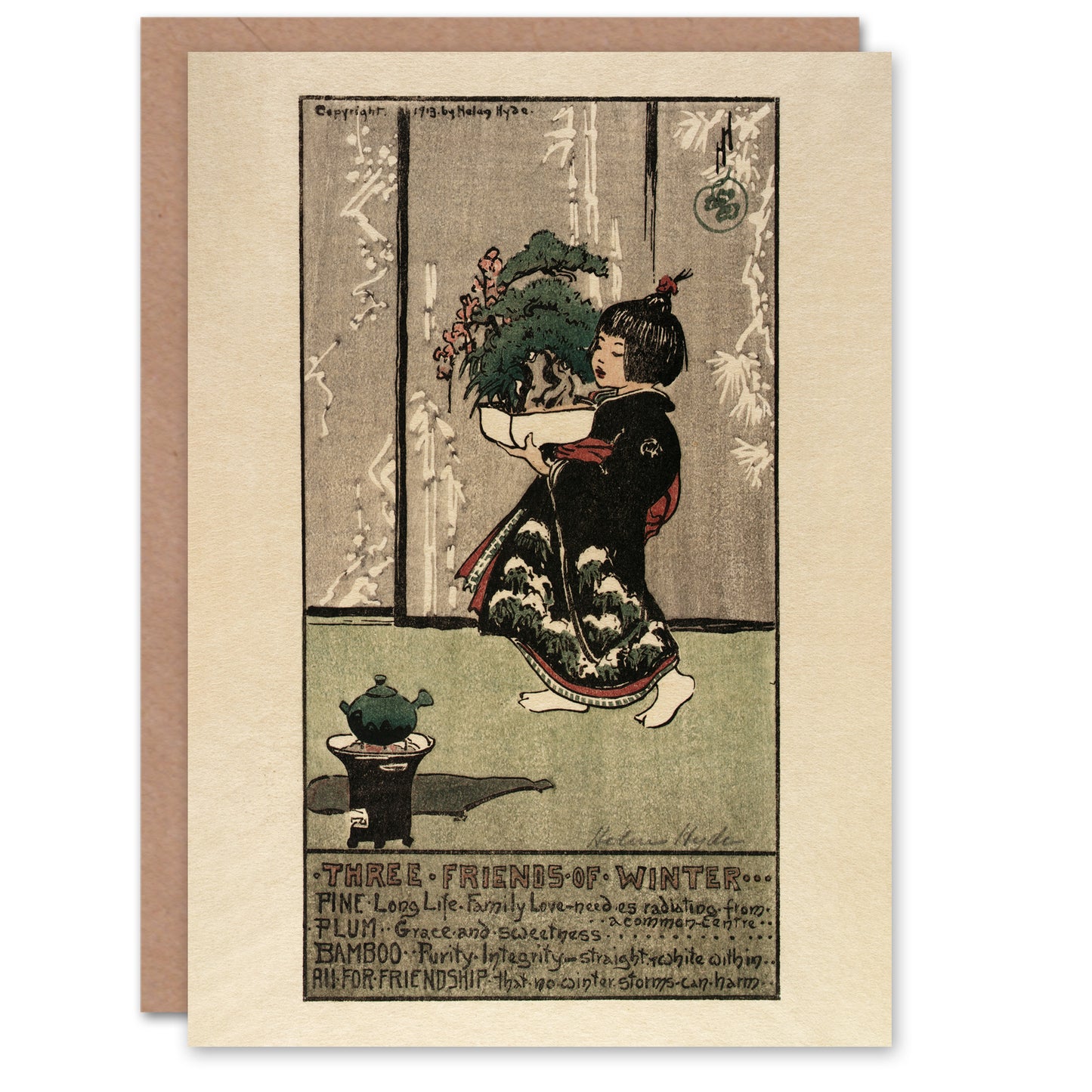 Helen Hyde Three Friends of Winter Tree List Art Greeting Card