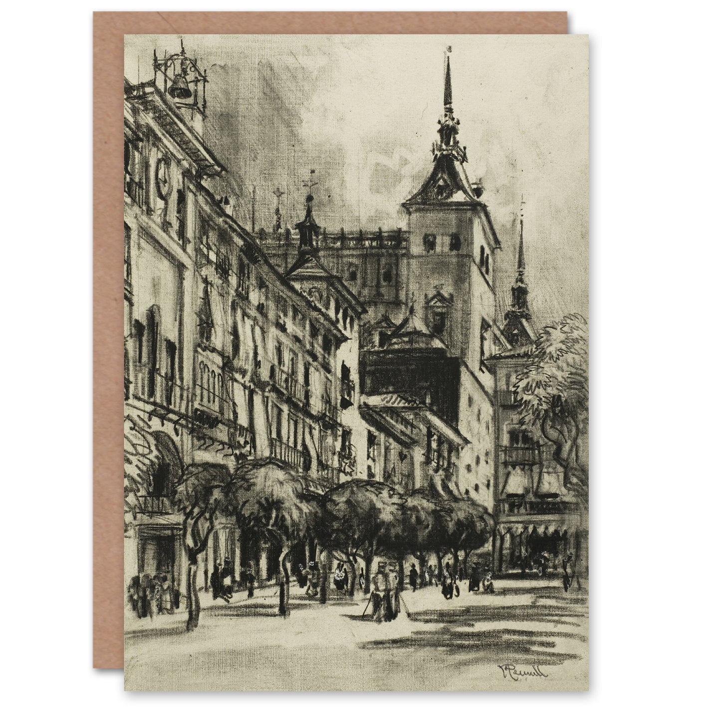 Joseph Pennell The Zocodover Toledo Cityscape Drawing Art Greeting Card