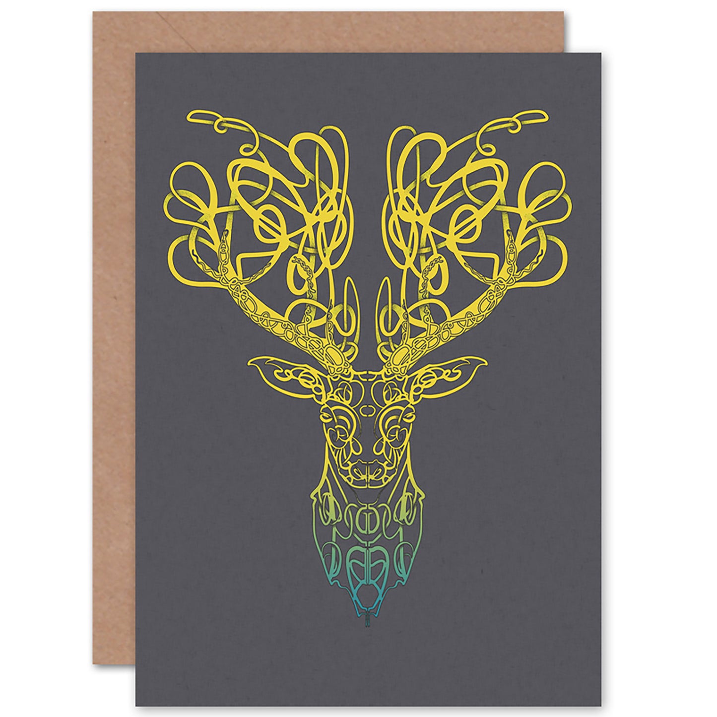 Celtic Knot Stag Head Blue Yellow Gradient Animal Greetings Card