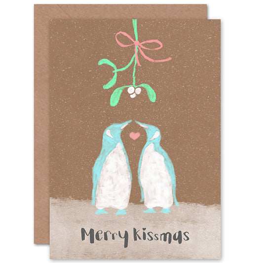Penguin Love Mistletoe Kiss Pun Christmas Card