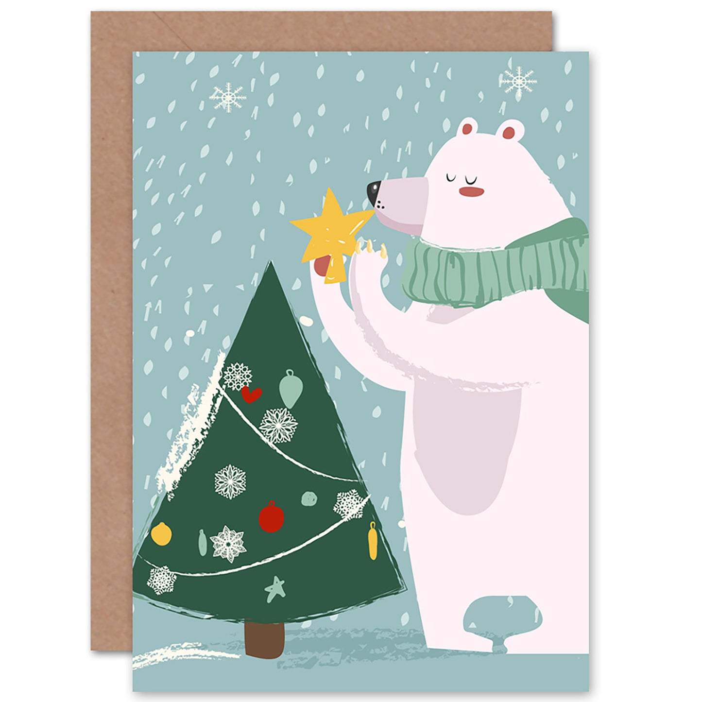 Polar Tree Star Cute Bear Christmas Card