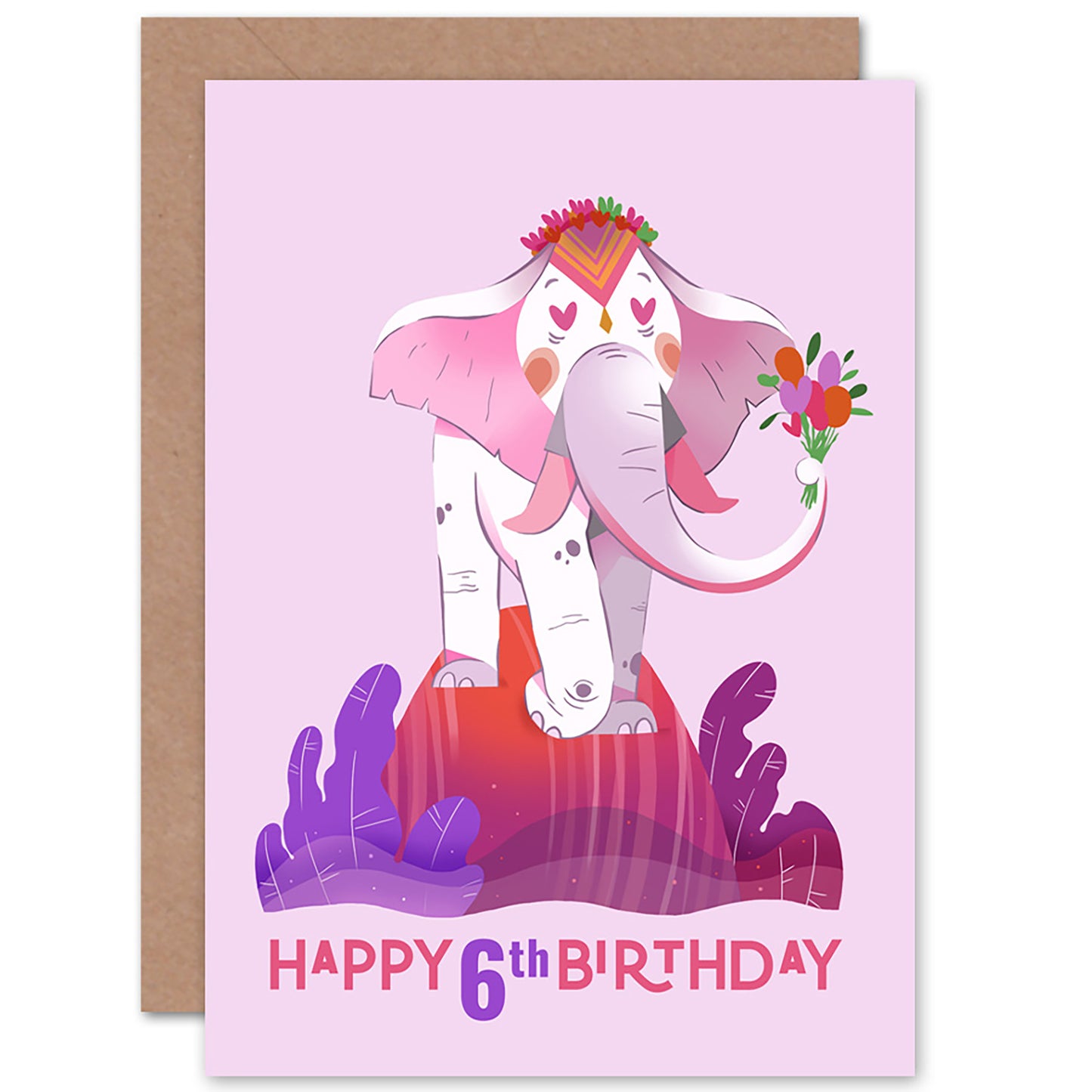 Elephant Flower Birthday Card