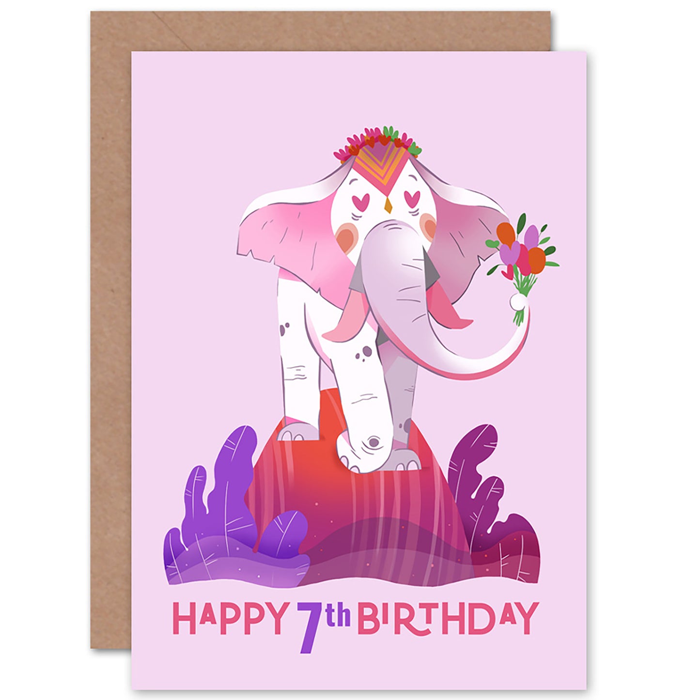 Elephant Flower Birthday Card