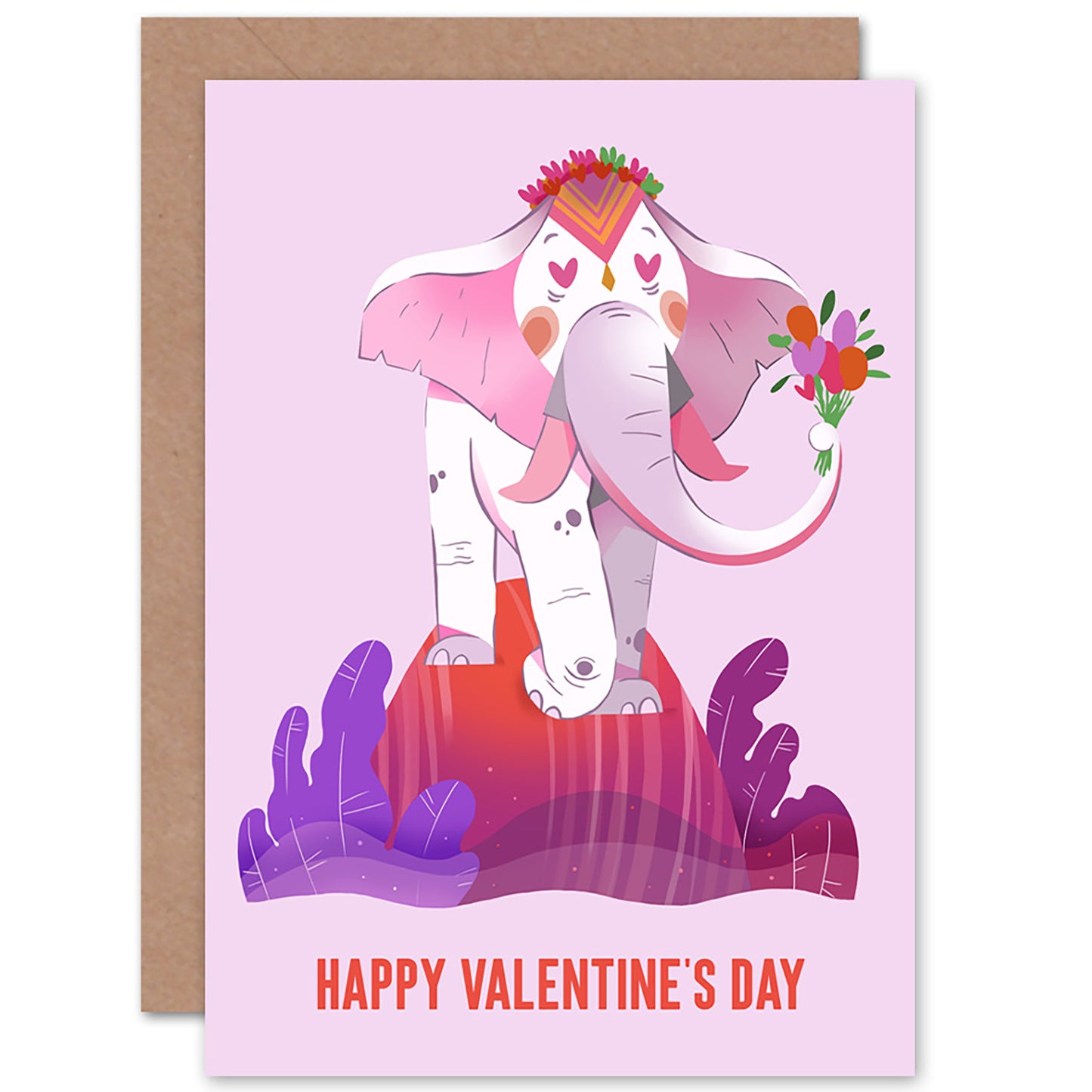 Flower Elephant Anniversary Valentine's Card