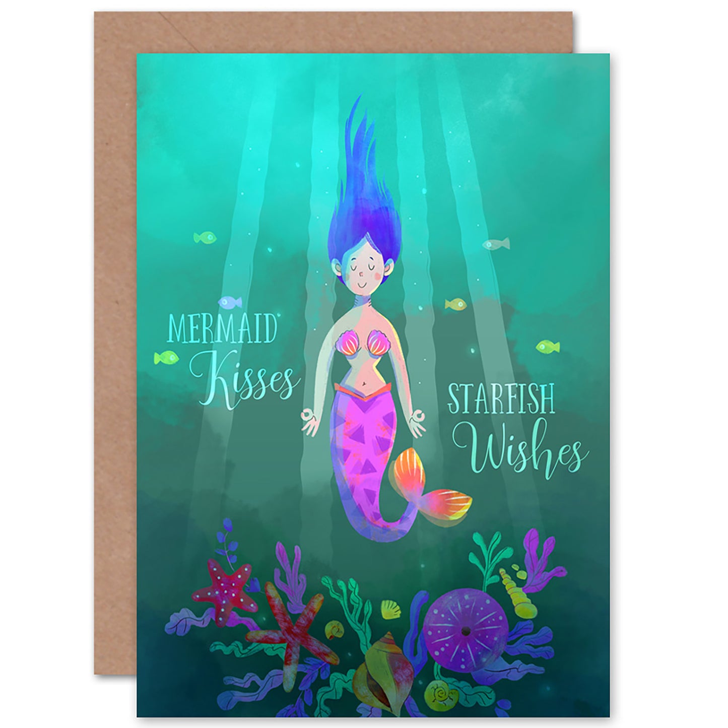 Mermaid Kisses Wishes Kids Sea Birthday Birthday Card