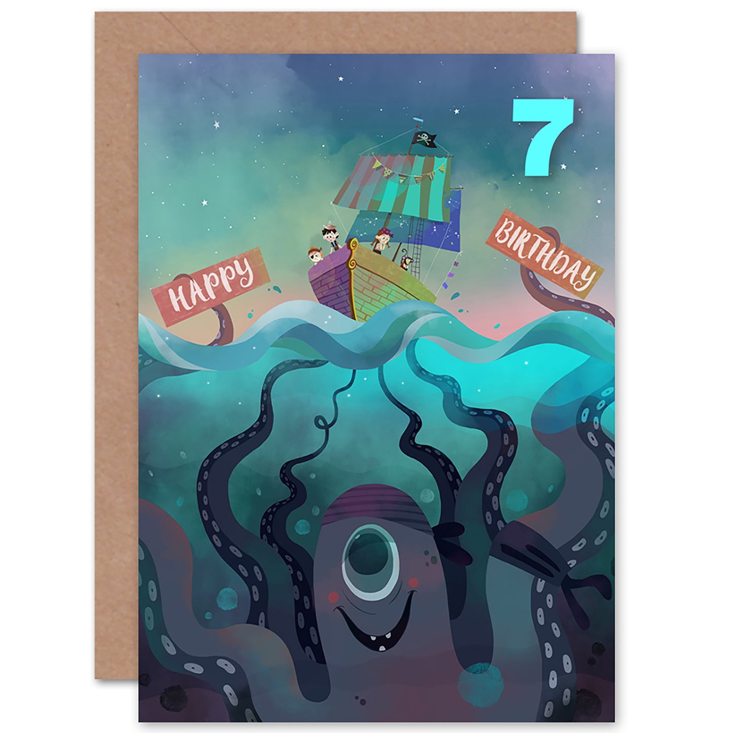 Pirate Octopus Kids Birthday Card
