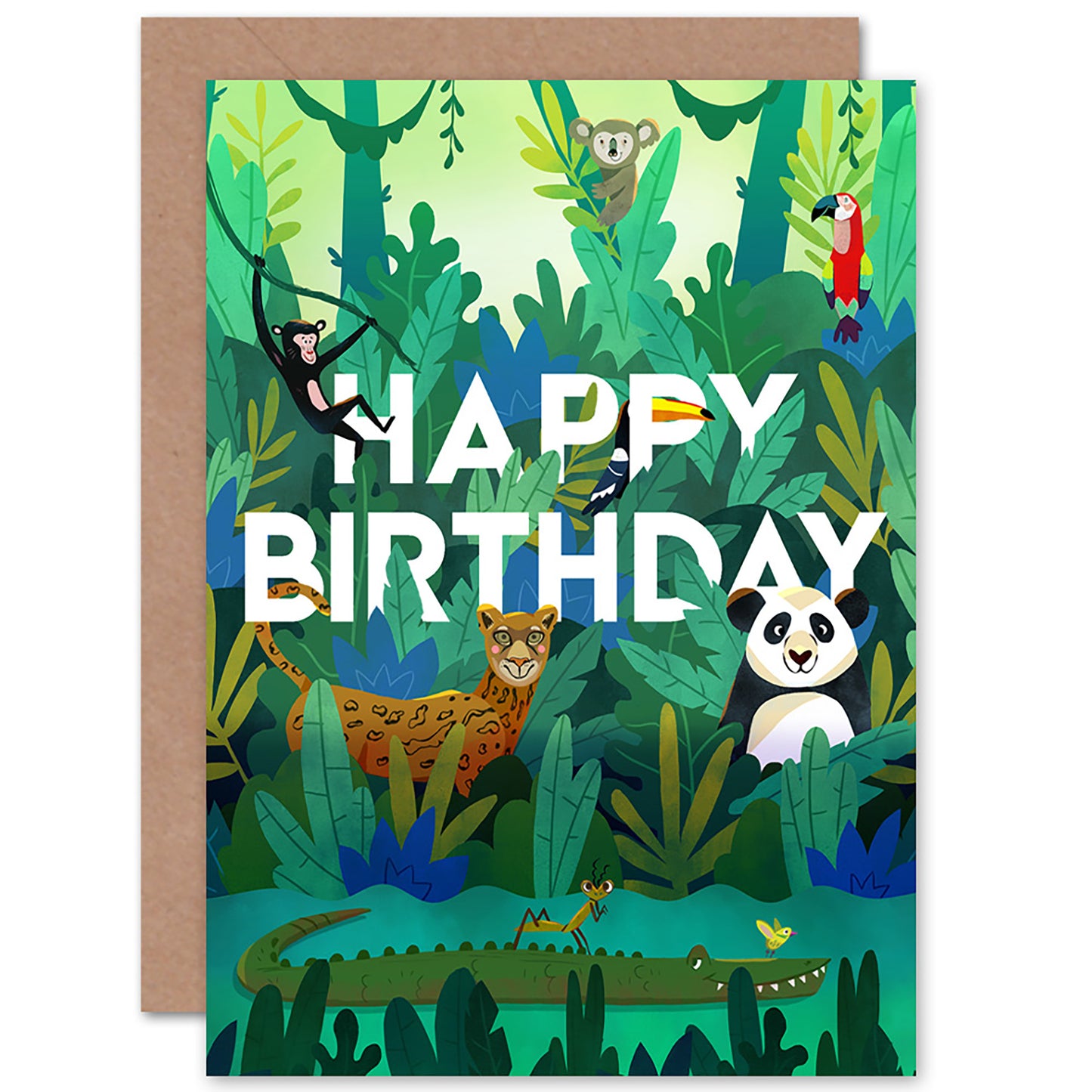 Cute Amazon Jungle Animals Panda Birthday Card
