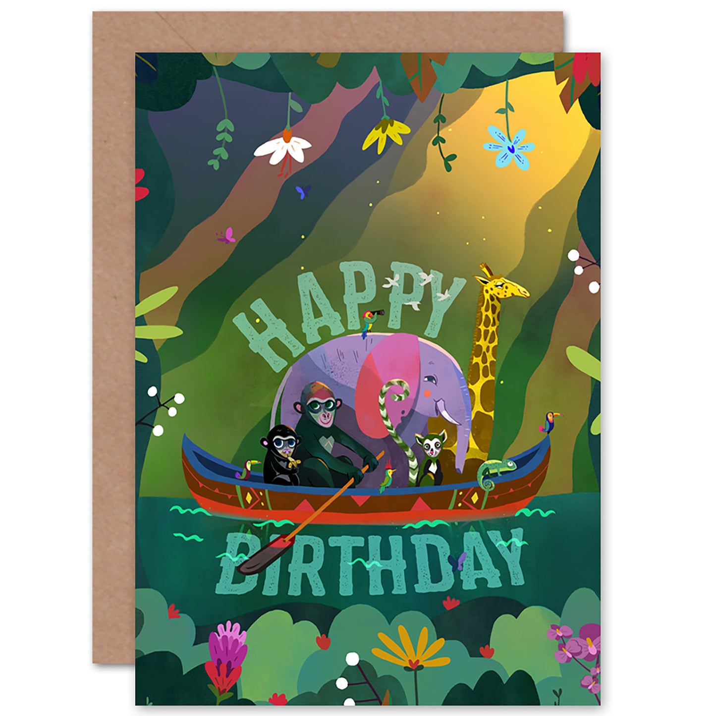 Jungle Boat Animals Birthday Card