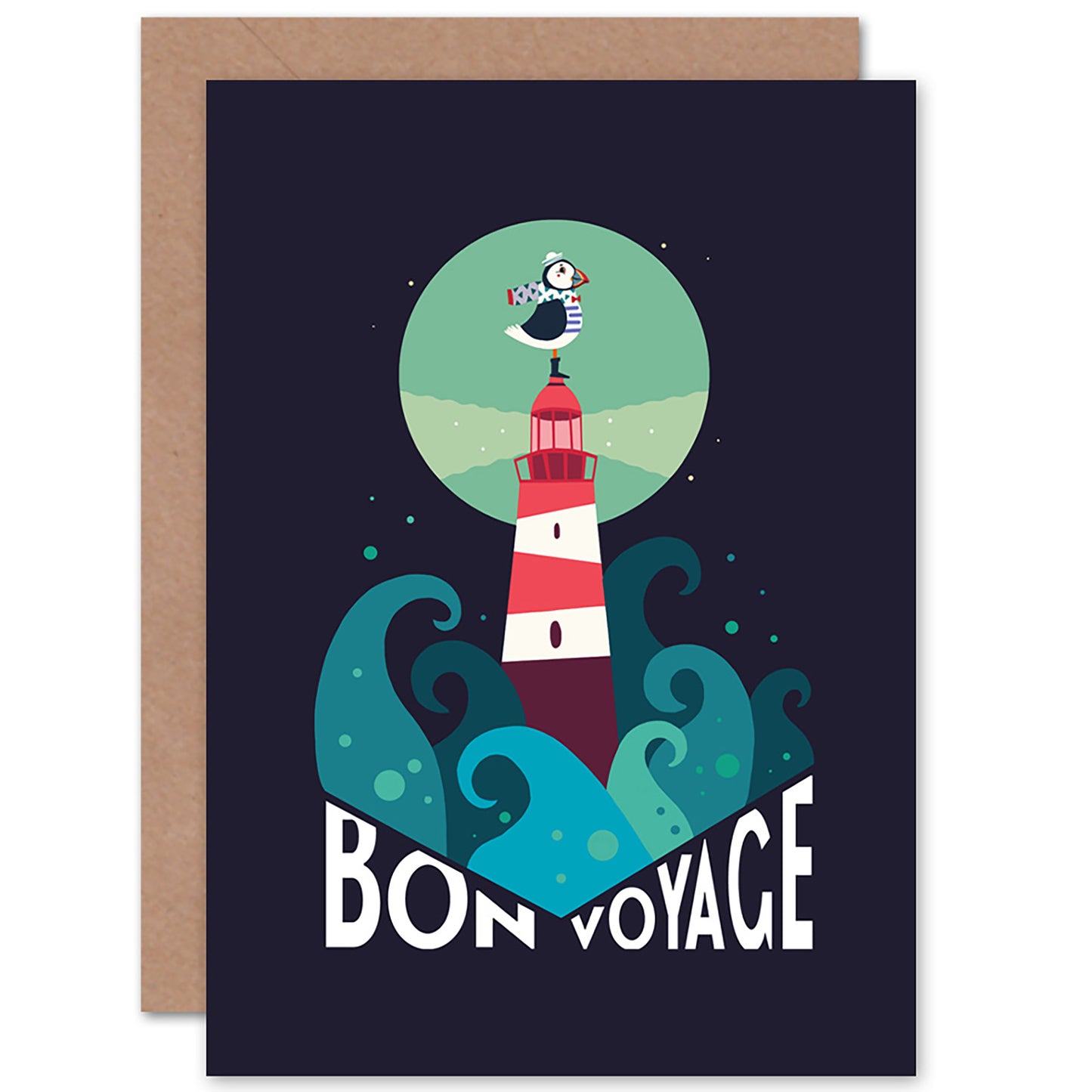 Puffin Bird Lighthouse Sea Bon Voyage Good Bye Card