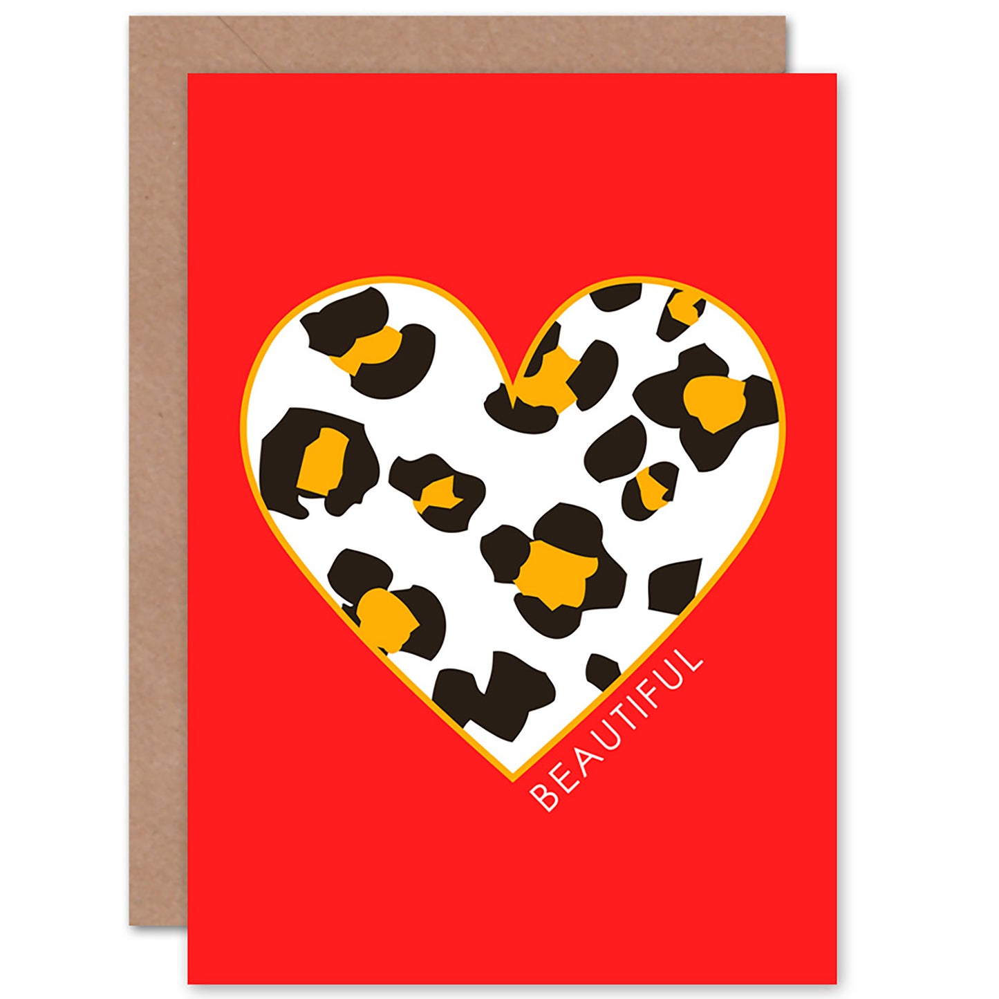 Beautiful Leopard Pattern Love Heart Bold Red Greetings Card