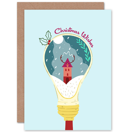 Light Bulb Snow Globe Cartoon Modern Christmas Card
