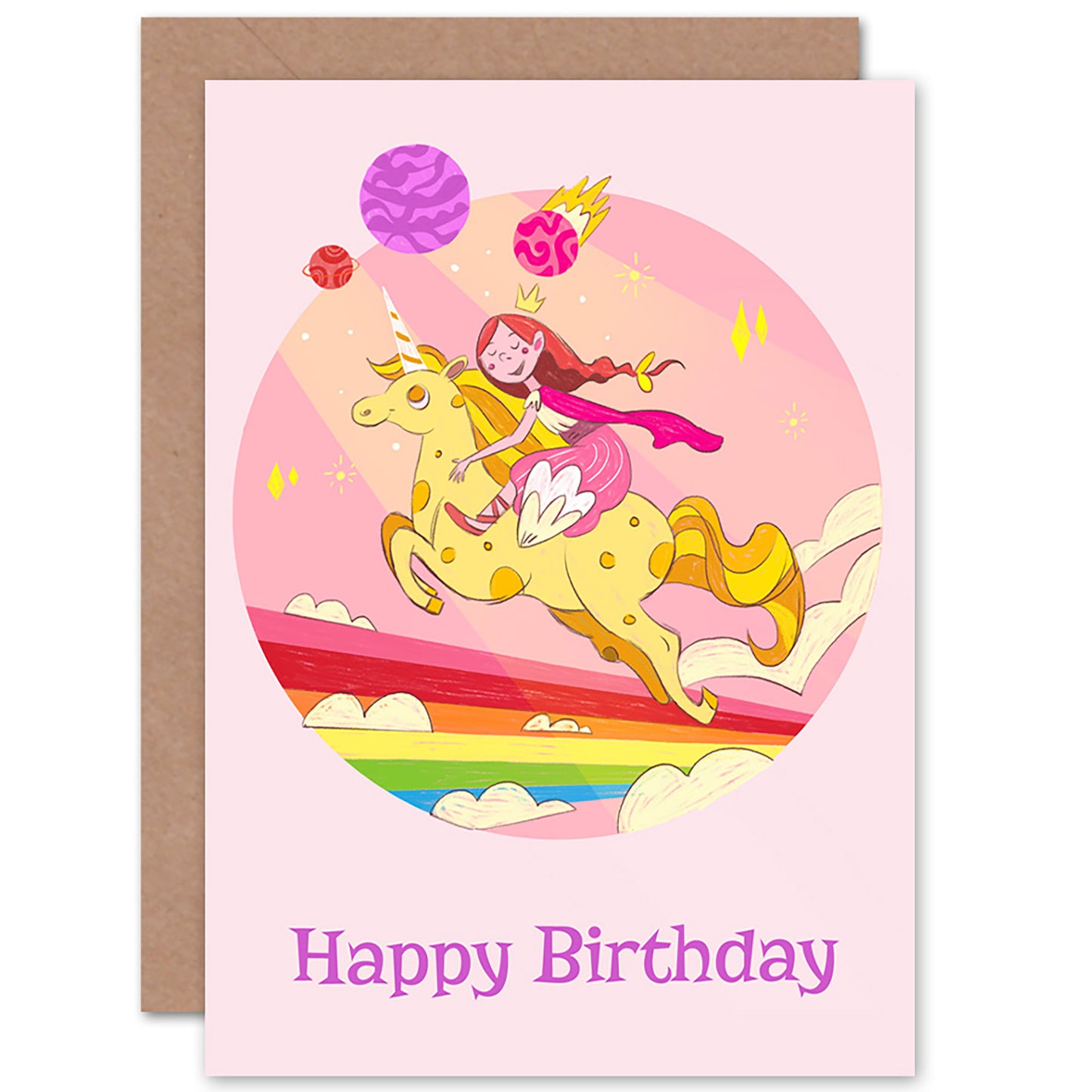 Unicorn Princess Rainbow Birthday Card