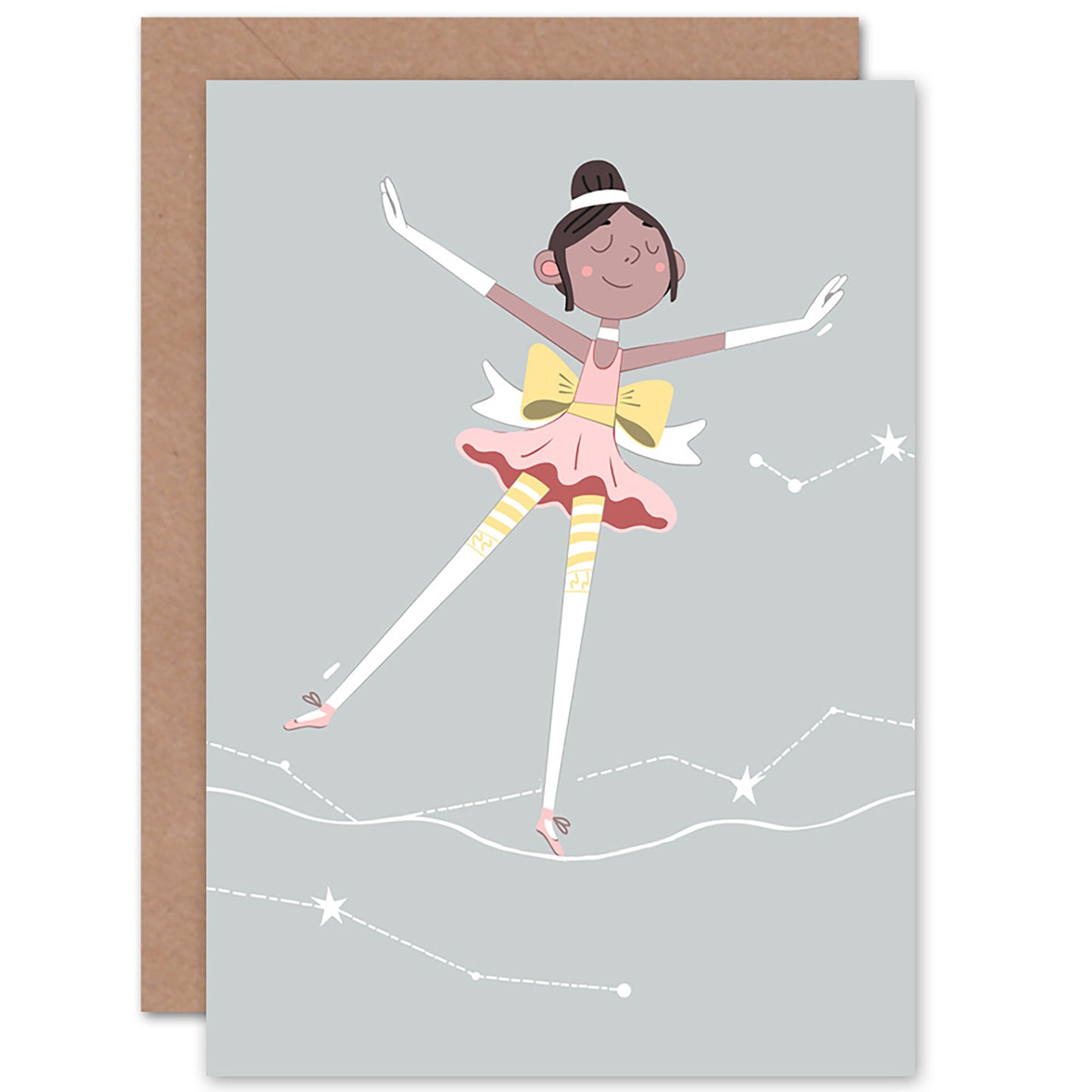 Girls Ballerina Dancer Stars Brunette Birthday Card