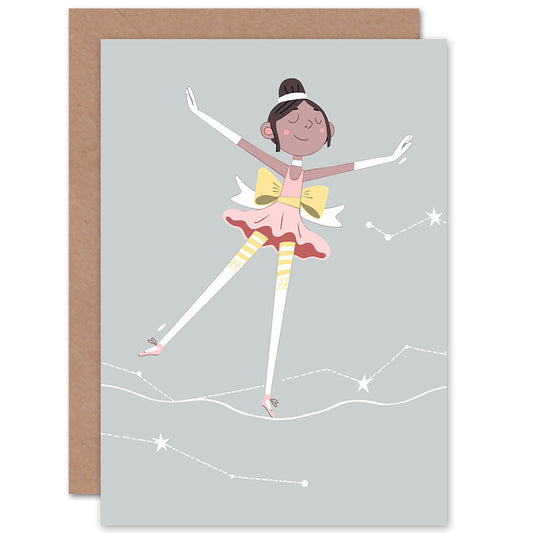 Girls Ballerina Dancer Stars Brunette Birthday Card