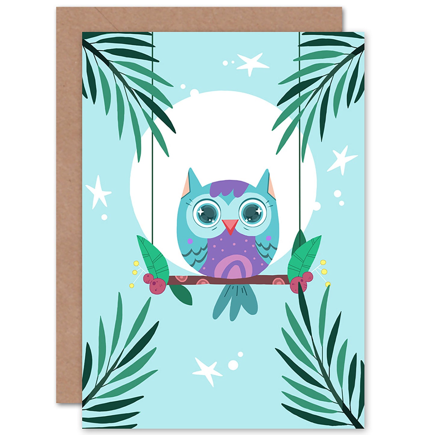 Kawaii Swing Kids Children Owl Birthday Birthday Card