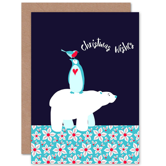 Critters Give Wishes Cute Animals Bird Penguin Bear Christmas Card