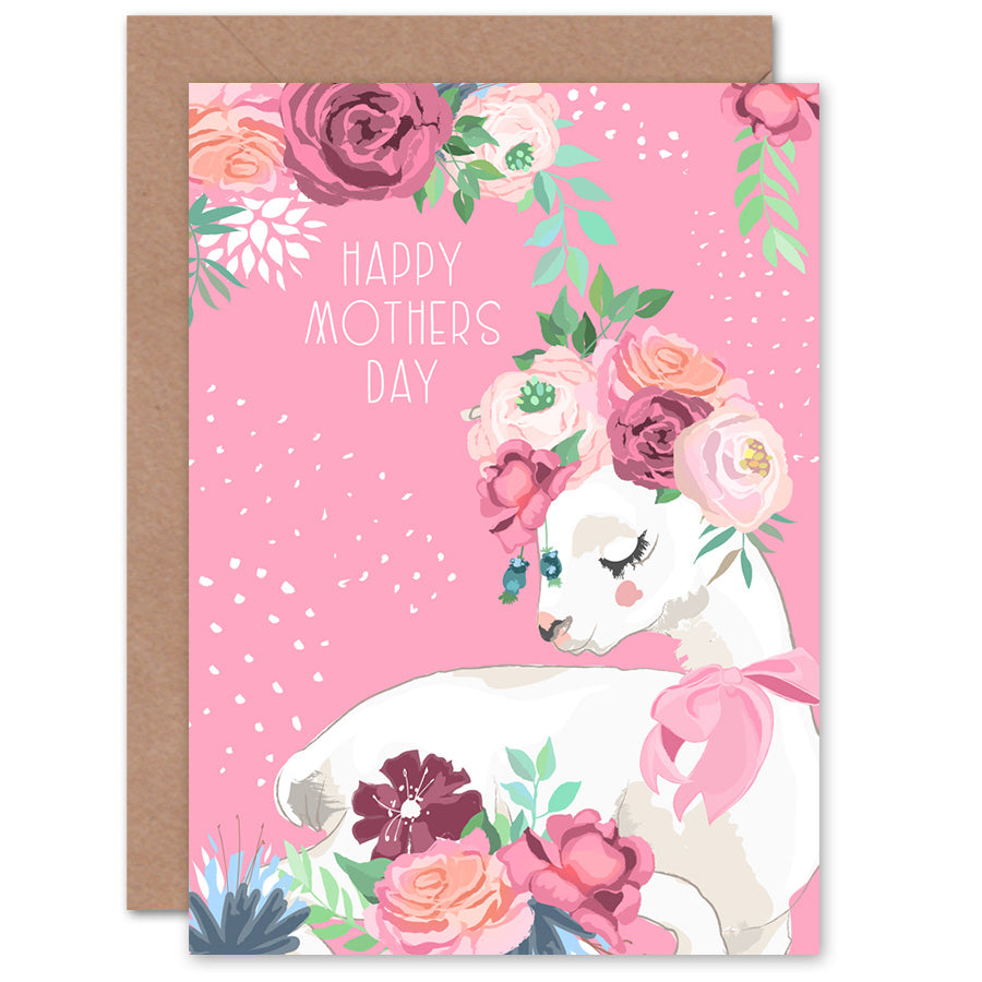Pink Rose Flowers Llama Mother's day Card
