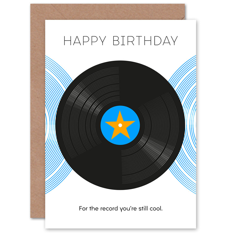Vinyl the Record Blue Gold Birthday Card